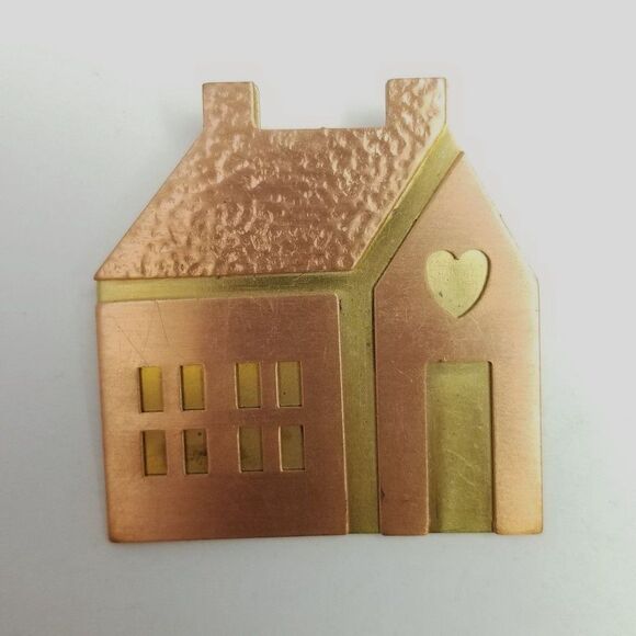 Vintage Hallmark Copper and Brass House with Heart Brooch, Signed HMK, Estate - Picture 7 of 7